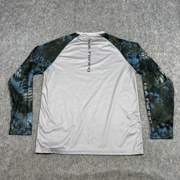 Huk Performance Fishing Shirt Mens M Gray Camo Raglan Long Sleeve Top Outdoors - Picture 2 of 16